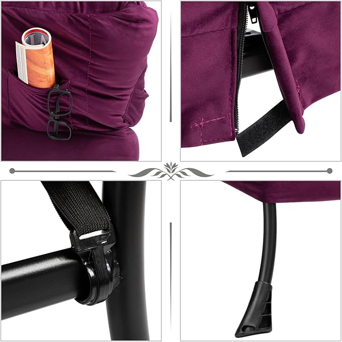 HollyHOME Lazy Chair with Foldable Ottoman, Accent Comfy Lounge Armchair and Folding Footrest Stool, Leisure Sofa Reading Chair and Footstool for Living Room, Bedroom, Dorm,Velvet Purple