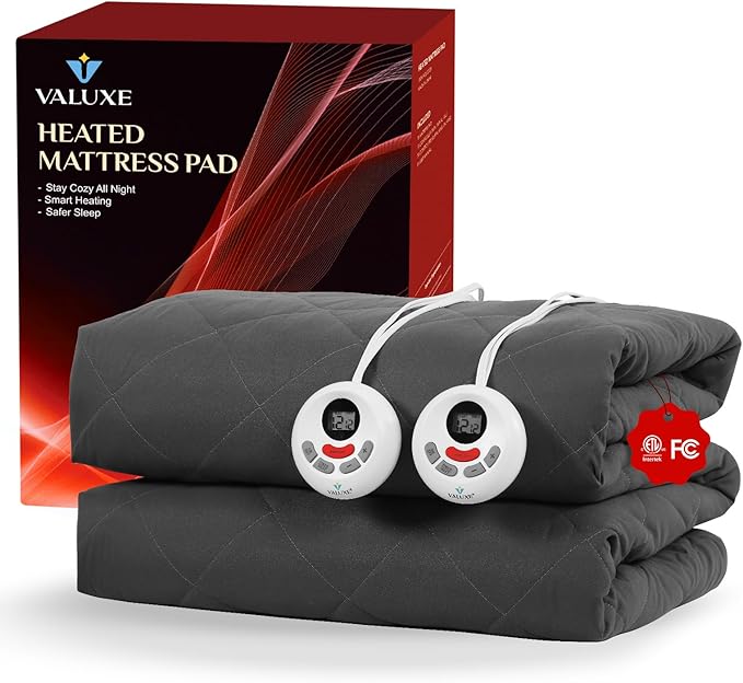 Heated Mattress Pad Queen Size Quilted Zone Heating Electric Bed Warmer Comfort Heat Mattress Pad Cover Dual Controller（10 Heat Setting | 1-12 Hours Auto Shut Off | with 8-21 Inch Deep Pocket） Gray