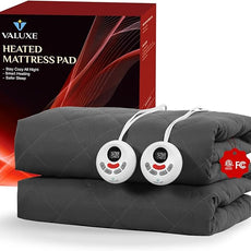 Heated Mattress Pad King Size Quilted Zone Heating Electric Bed Warmer Comfort Heat Mattress Pad Cover Dual Controller（10 Heat Setting | 1-12 Hours Auto Shut Off | with 8-21 Inch Deep Pocket） Gray