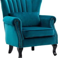 Velvet Accent Chairs Set of 2 with Arm Comfy Living Room Chair Mid-Century Modern Wingback Side Chair Single Sofa Couch for Bedroom Guest Room, Teal Blue