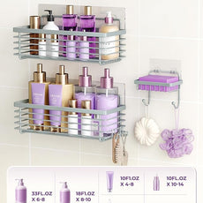 ODesign Shower Caddy 3 Pack SUS304 Stainless Steel-No Drilling-Shower Bathroom Shelves Rack,Rustproof Wall Mounted,Adhesive Shower Shelf Basket Organizer-Grey