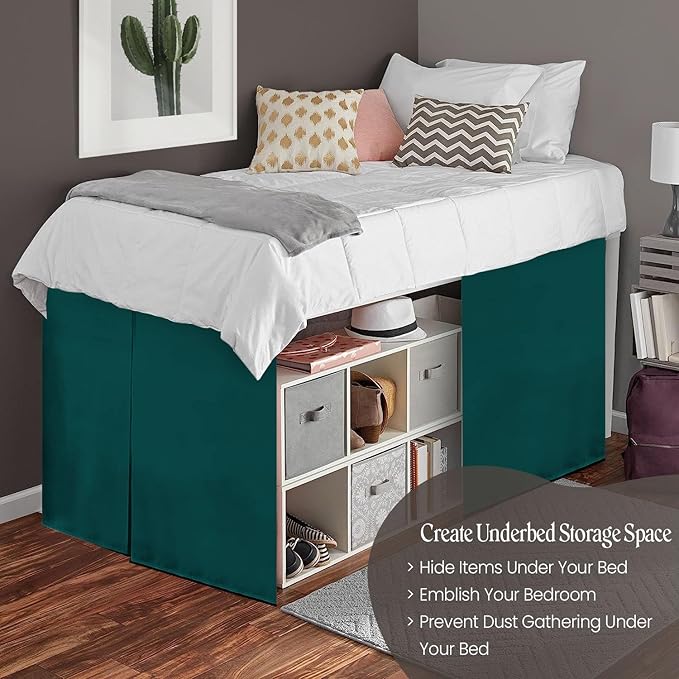 600TC -Dorm Bed Skirt - Split Corner Tailored Dorm Sized Bed Skirt - Dorm Room Essentials - Dorm Bed Skirt 100% Egyptian Cotton - Dorm Décor Bed Skirt Twin XL - 28" Drop (Teal, Solid)