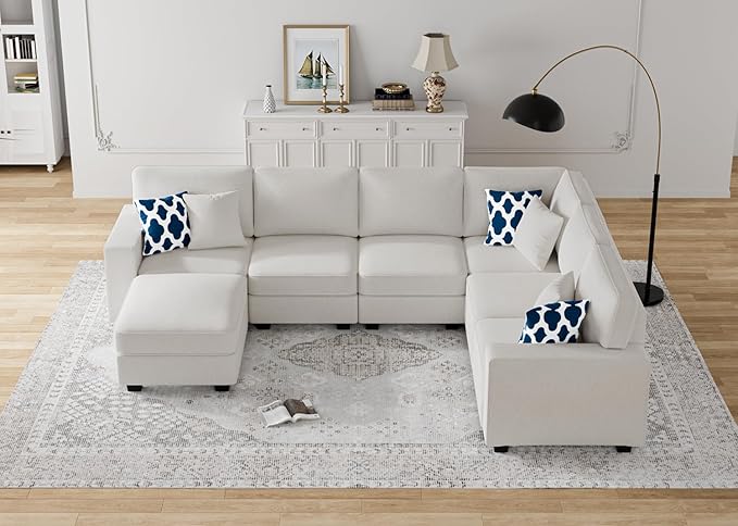 Legend Vansen Modular Sectional Sofa U Shaped Couch with Ottoman Modern Reversible Corner Sectional Couch for Living Room (Cream, U Shaped Sofa-2)