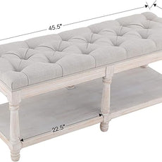 chairus Shoe Rack Bench Storage Vintage Bedroom Padded Bench Seat End of Bed, Fabric Tufted Farmhouse French Entryway Bench with Wood Legs for Hallway Foyer, Beige