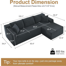 105''Sectional Cloud Couch with L Shaped Chaise,Modern Modular Sectional Sofa,Comfy Sectional Couches for Living Room,Bedroom,Apartment(Dark Grey, 105''W Right Facing Chaise)