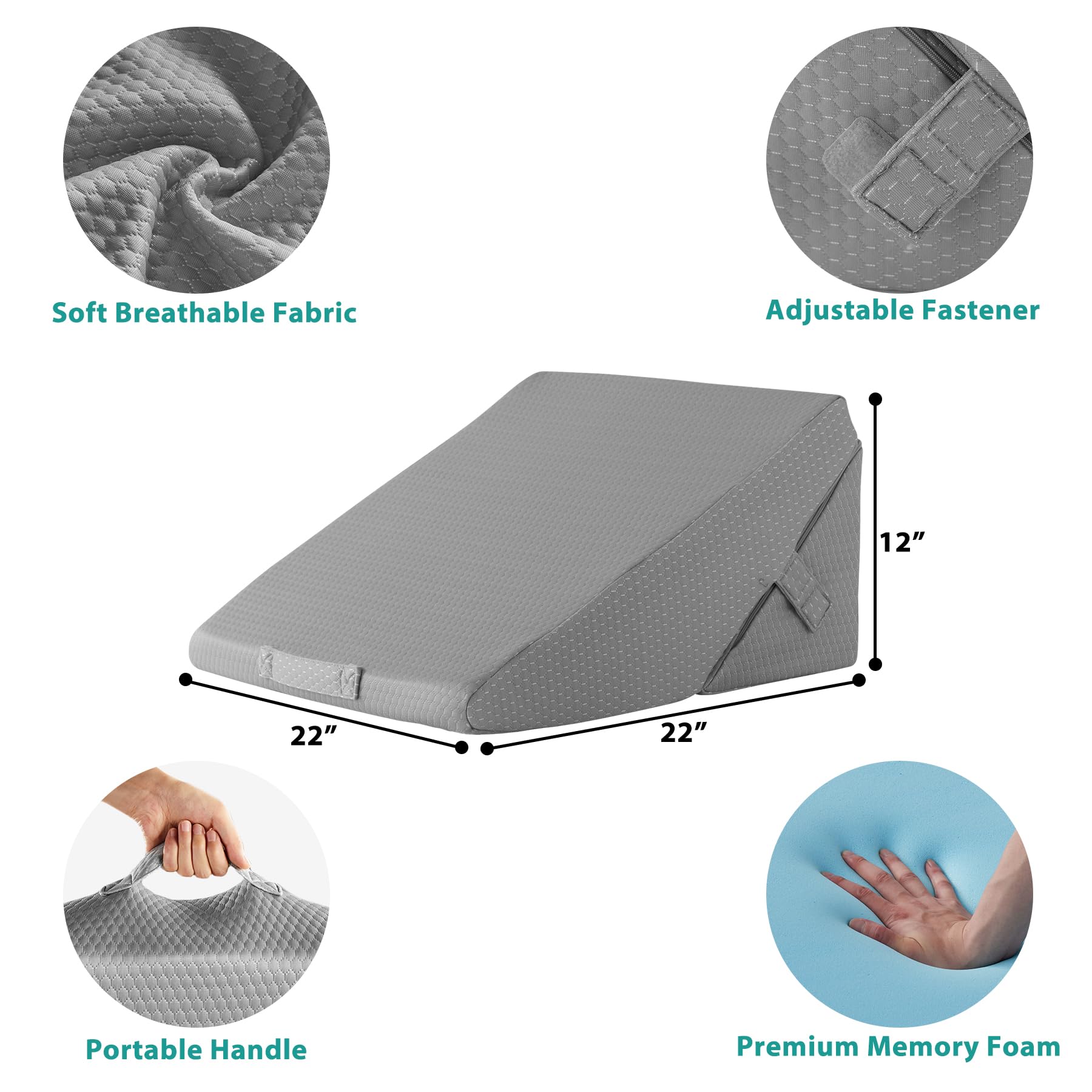 Bedluxe Wedge Pillow Headboard, 3PCS Orthopedic Bed Wedge Pillows Set for After Surgery, Adjustable Pillow Wedge for Acid Reflux&Back Pain Relief, Sleeping, Back Pillow for Bed Sitting Up, White/Grey Dormly