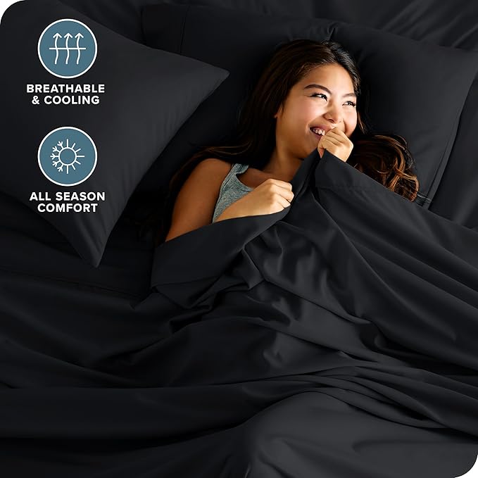 Bare Home Hotel Luxury Twin Sheet Set, Extra Soft - 4 Piece Set - Deep Pockets - Easy Fit - Cooling & Breathable - Wrinkle, Fade, Stain Resistant - Includes 2 Pillowcases (Twin, Black)