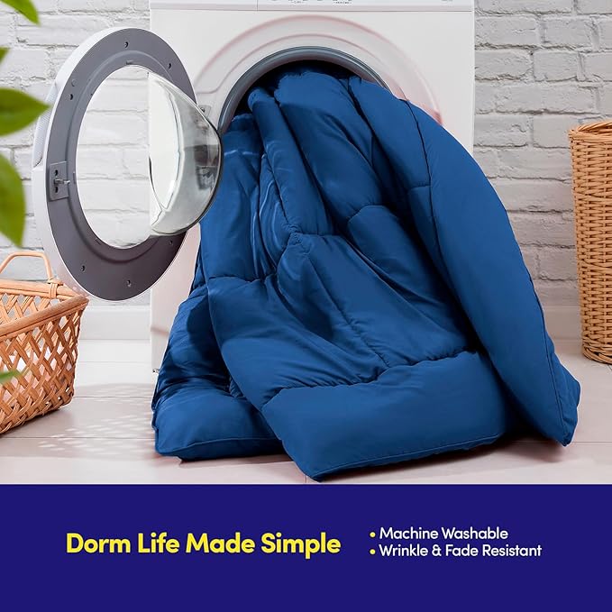 Dorm Room Essentials College Bedding Comforter Set 7 Piece Full Size Bed in a Bag for College Students Boys and Girls, Full, Royal Blue