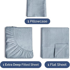 Extra Deep Pocket Twin XL Sheets - 3 Piece Breathable & Cooling Bed Sheets - Hotel Luxury Bed Sheet Set - Soft, Wrinkle Free & Comfy - Easily Fits Extra Deep Mattresses - Heathered Blue Sheets Set