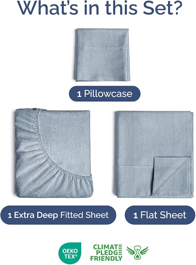 Extra Deep Pocket Twin XL Sheets - 3 Piece Breathable & Cooling Bed Sheets - Hotel Luxury Bed Sheet Set - Soft, Wrinkle Free & Comfy - Easily Fits Extra Deep Mattresses - Heathered Blue Sheets Set