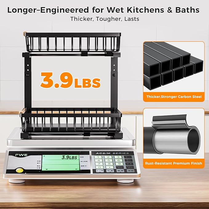 Under Sink Organizer,2 Pack Under Kitchen Sink Organizer,2 Tier Sliding-Out,5 Level Height Adjustable,Thickened Carbon Steel,Anti-rust Treatment,For Kitchen Bathroom Black