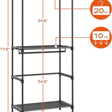Clothes Rack, Portable Closet, 27.6 Inch Wardrobe Closet, Clothes Storage Organizer with Shelves and 2 Hanging Rods, Easy to Assembly, Black PCT001B01