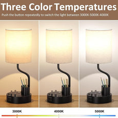 Bedside Table Lamps for Bedroom Set of 2 - Nightstand Light with AC Outlet and USB A & C for Charging, 3 Color Temperatures, Study Desk Lamp with Pen Holder & Phone Stand for Living Room/Dorm/Office