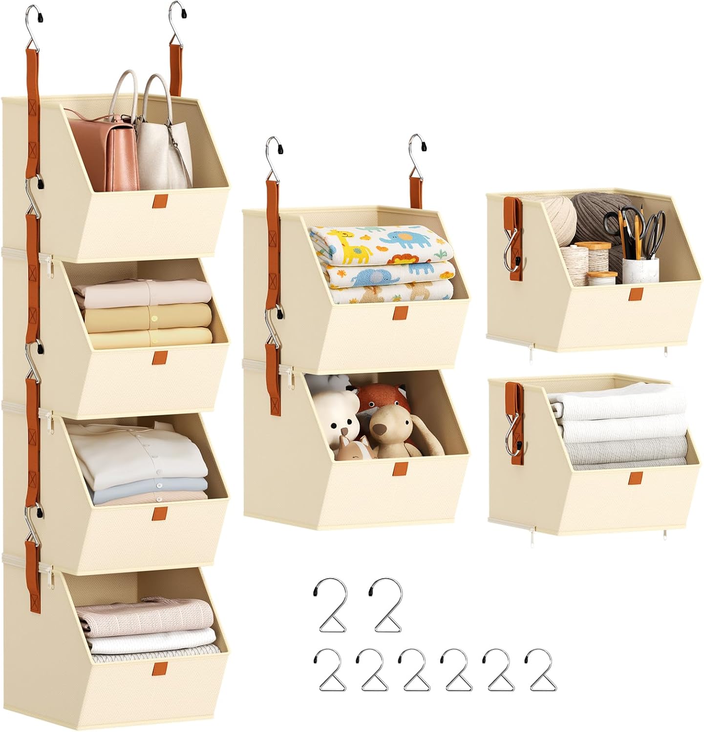 Homsorout Hanging Closet Organizer 4 Tier - Clothes Hanging Shelves, Space-Saving Closet System, Fabric Storage Bins Bedroom Organization, Collapsible Baskets for Home, Dorm, Rv, Beige Dormly