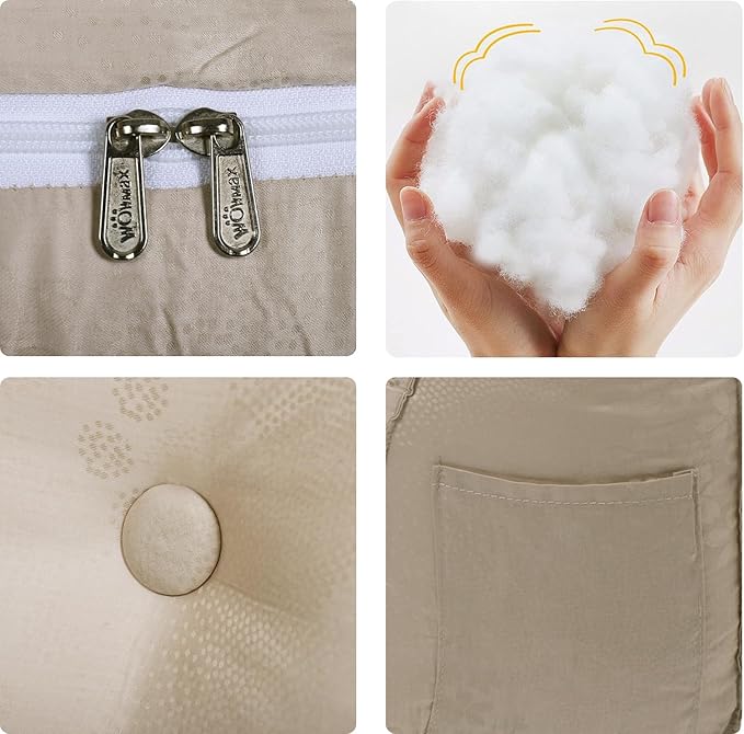 WOWMAX Headboard Pillow – King Size Reading Wedge Backrest for Bed, Handmade Firm Support Bolster Cushion with Removable Cover, Jacquard Satin Fabric 100% Pure Cotton, Light Beige