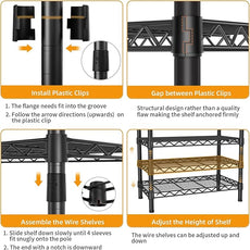 Heavy Duty Clothes Rack Rolling Garment Rack,3 Tier Adjustable Wire Shelving Clothing Racks for Hanging Clothes with Hanger Rod&Side Hooks,Freestanding Wardrobe Storage Rack Metal Portable Closet