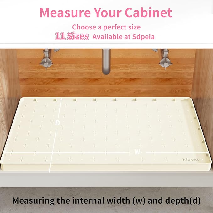 Sdpeia Under Sink Mat 25"×19" Waterproof Silicone Cabinet Liner & Sink Protector for Kitchen & Bathroom, Multi-Purpose Organizers Tray for Pets, Laundry, Cat Litter Mat