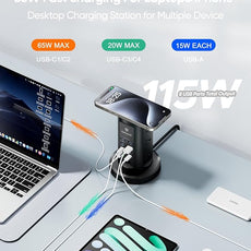 115W USB Charging Station, Surge Protector Power Strip Tower, 9 AC Outlets with 8 USB Ports(4 USB-C), 6Ft Flat Plug Retractable Extension Cord, for Home Office Dorm, Black