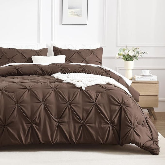 Andency Brown King Size Comforter Set (104x90Inch), 3 Pieces Soft Lightweight Western Modern Pinch Pleat Bedding Comforters, All Season Warm Down Alternative Bed Set for Boys Men Adults
