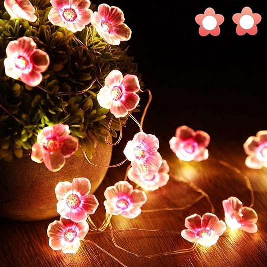 Mudder 13 FT 40 LEDs Cherry Blossom Flower String Lights for Bedroom, Pink Fairy Lights USB and Battery Operated Decorative String Light Indoor Outdoor(2 Pack)