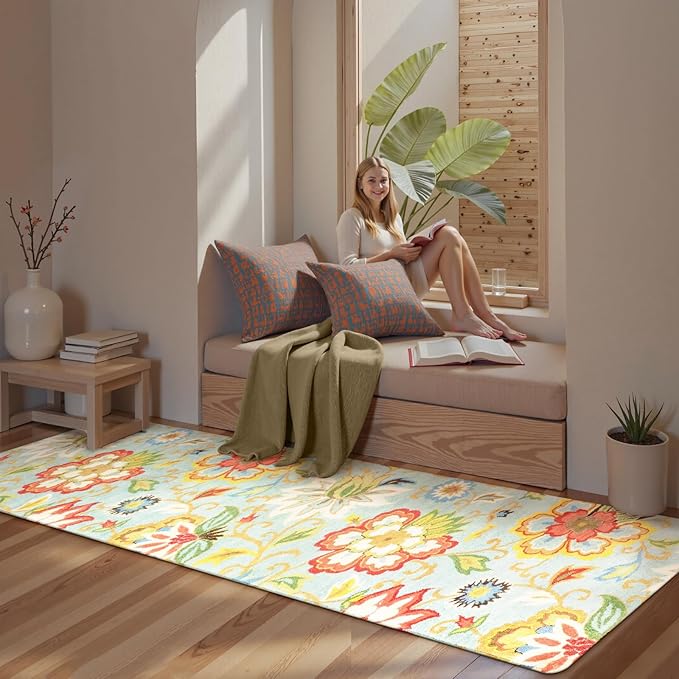 Lahome Floral Rug Runner - Runner Rug for Hallway 2x8 Non-Slip Stain Resistant Washable Carpet for Kitchen Floor, Paisley Print Accent Ultra-Thin Carpet for Bedroom Foyer Entryway