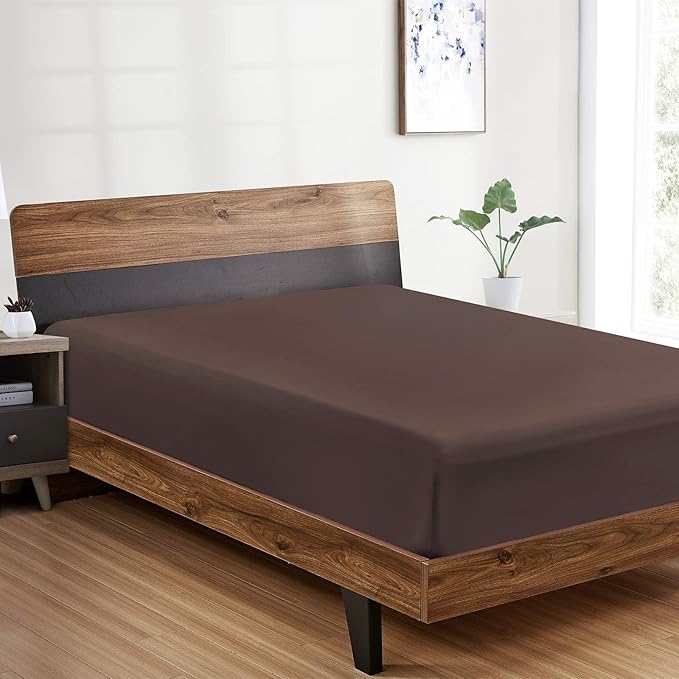 FreshCulture Twin Fitted Sheet - Hotel Quality - Ultra Soft & Breathable - Brushed Microfiber - Deep Pocket - Cooling Fitted Sheet for Twin Size Bed (Brown)
