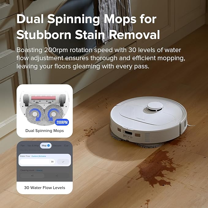 roborock Qrevo S Robot Vacuum and Mop, Self-Drying, Auto Mop Washing, 7000Pa Suction, Self-Emptying & Refilling, 10mm Mop Lifting, 200RPM Spinning Mops, Smart Obstacle Avoidance, White (Renewed)