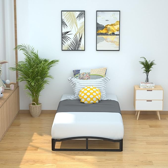 Amazon Basics Metal Platform Bed Frame with Wood Slat Support, 6 Inches High, Twin, Black