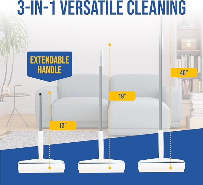 Large Lint Roller with Long Handle – 9.45" Heavy Duty Giant Lint Rollers for Pet Hair – Sticky Roller with Extendable Handle and Refills for Floor, Furniture, Couch, Carpet