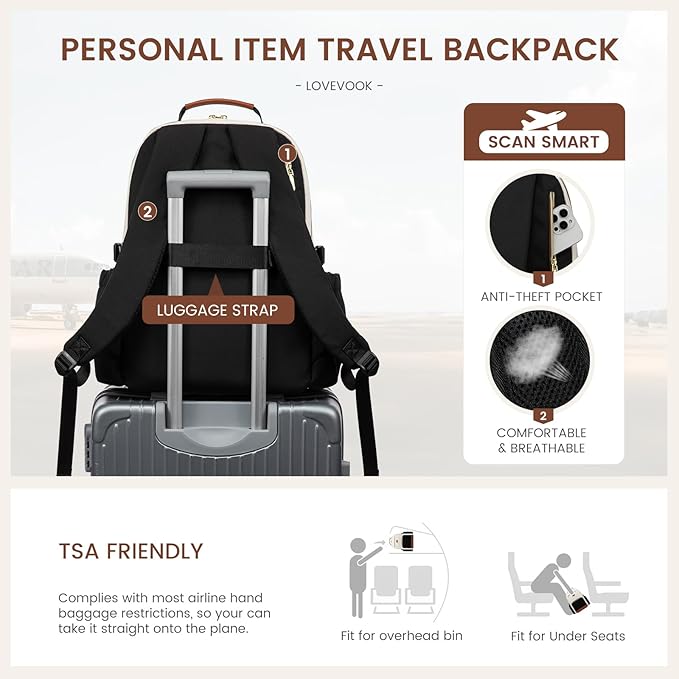 LOVEVOOK Laptop Backpack for Women with Pouch Pocket for Large Capacity Cup,15.6 Inch Laptop Computer Bag Travel Backpack Purse,Waterproof Work Business Backpack College Teacher Bag,Beige-Brown-Bbrown