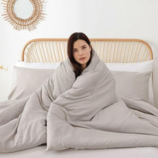 ROSGONIA Queen Comforter Set Linen Grey, 3pcs Queen Size Comforter(1 Boho Gray Comforter & 2 Pillowcases) All Season Lightweight Bedding Blanket Quilt