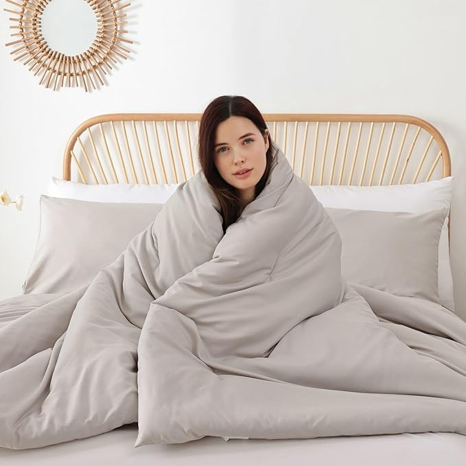 ROSGONIA Queen Comforter Set Linen Grey, 3pcs Queen Size Comforter(1 Boho Gray Comforter & 2 Pillowcases) All Season Lightweight Bedding Blanket Quilt