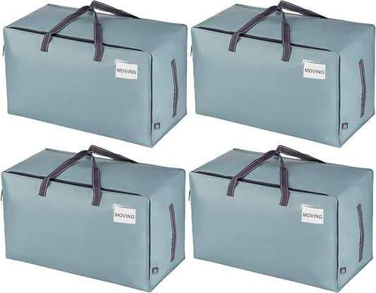 VENO 4 Pack Moving Bags and Large Christmas Decoration Storage Bins with lids. Alternative to Moving Boxes, Packing Supplies for College. Heavy Duty Totes (Light Blue Matte, 4 Pack)