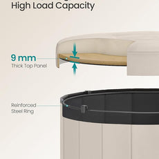 SONGMICS Mazie Collection - Round Storage Ottoman, Folding Footrest Stool with Removable Lid, Easy Assembly, Velvet Vanity Stool for Bedroom, Living Room, Entryway, Cappuccino Beige ULSF608L01