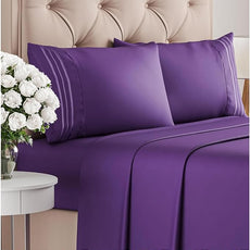 King Size 4 Piece Sheet Set - Comfy Breathable & Cooling Bed Sheets Set - Hotel Luxury Bedding for Women, Men, Kids, Teens, Boys & Girls - Deep Pockets, Ultra-Soft, Wrinkle Free - Oeko-Tex - Purple