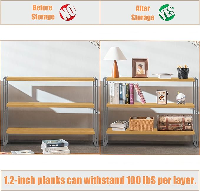 Jerry & Maggie Industrial 3-Tier Wooden Ladder Shelf, 47" Wall Mounted Bookshelf, Heavy Duty 1.2" Thick Plank Rustic Brown Bookcase for Living Room, Office, Kitchen, Modern Home Decor