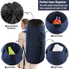 Laundry Bag Backpack, 125L Extra Large Travel Laundry Bags with Shoulder Straps, Adjustable & Extendable Design, Laundry Hamper Bag with 3 Pockets for Laundromat, College, Travel, Camping
