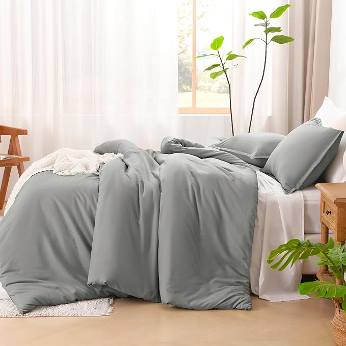 Litanika Comforter Set, Lightweight Solid Bedding Comforter Set, Fluffy Down Alternative Bed Set, Midium Grey, Twin/Twin XL
