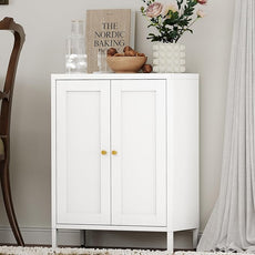 Bathroom Storage Cabinet, Metal Sideboard Cabinet, White Bathroom Floor Cabinets with 2 Doors and Adjustable Shelves for Kitchen, Living Room, Entryway,Office (White, 31.5