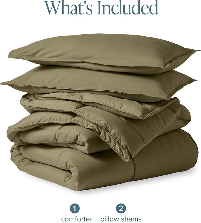 Bare Home Comforter Set - Full Size - Ultra-Soft - Goose Down Alternative - Premium 1800 Series - All Season Warmth (Full, Olive)