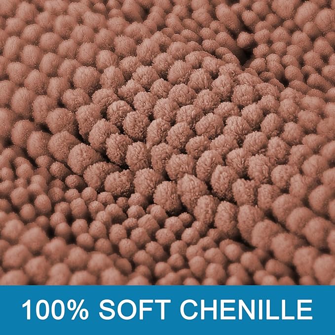 H.VERSAILTEX Bath Rugs for Bathroom Non Slip Bath Mats Extra Thick Chenille Striped Rug 20" x 32" Absorbent Non Skid Fluffy Soft Shaggy Washable Dry Fast Plush Mat for Indoor, Bath Room - Muted Clay