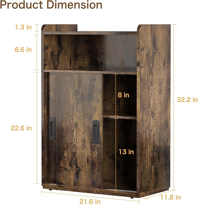 Adjustable Storage Cabinet with Sliding Doors, Multi-Functional Organizer with 2-Tier Shelves, Height-Adjustable Design, Compact Cabinet for Bedroom, Living Room, or Office (Retro Brown)