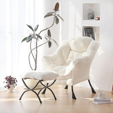 Plush Lazy Chair and Ottoman, Large Contemporary Accent Lounge Chair with Armrests and a Side Pocket, Modern Leisure Upholstered Sofa Reading Armchair with Footrest for Bedroom, Living Room