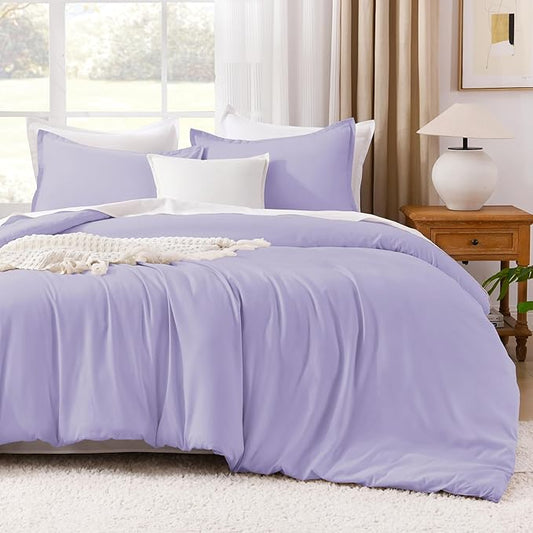 Litanika Comforter Set, Lightweight Solid Bedding Comforter Set, Fluffy Down Alternative Bed Set, Lavender, Full