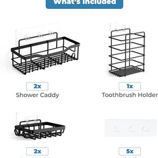 Fab Glass and Mirror 5-Pack Shower Caddy, Black - Shower Organizer & Shelves for Efficient Storage, Bathroom Caddy for Wall Organizer, Durable Wall Caddy