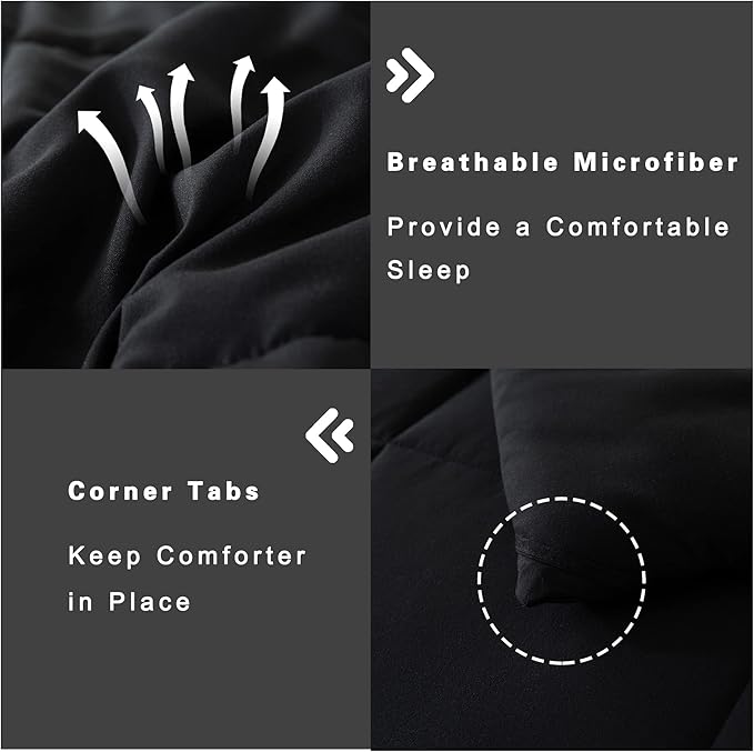 DOWNCOOL King Size Comforter Set -All Season Bedding Comforters Sets with 2 Pillow Cases -3 Pieces Bed Set Down Alternative King Bedding Set -Black King Comforter Set(102"x90")