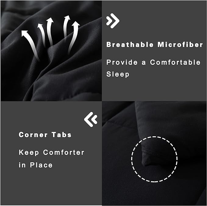 DOWNCOOL California King Comforter Set -All Season Bedding Comforters Sets with 2 Pillow Cases -3 Pieces Bed Set Down Alternative Black Comforter Set(104"x96")