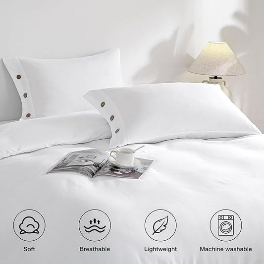 JELLYMONI Pillowcases Queen Set of 2 Cotton Button Pillow Covers 20×30in Pure White Bed Pillow Cases 100% Washed Cotton Soft Breathable (Pillows are not Included)