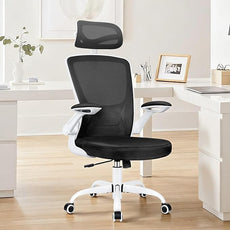 Home Office Desk Chairs, Ergonomic Office Chair with Lumbar Support, Headrest, Flip-up Armrests, Comfy Desk Computer Chair for Gaming, Work, White