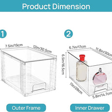 Vtopmart 8 Pack Large Stackable Storage Drawers,Clear Acrylic Drawer Organizers with Handles, Easily Assemble for Fridge, Bathroom,Kitchen Undersink,Cabinet,Pantry Organization and Storage